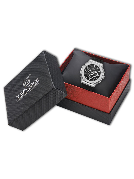 Silver Black silicone strap analog chronograph watch